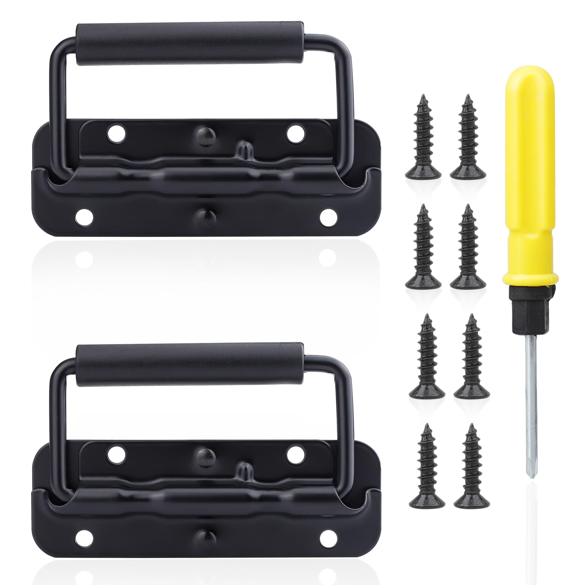Roosea 2Pcs Handles for Boxes, Flight Case Handles, Heavy Duty Chest Handle, Flight Case Handle 120mm with 1Pc Screwdriver and 8Pcs Screws (Black)
