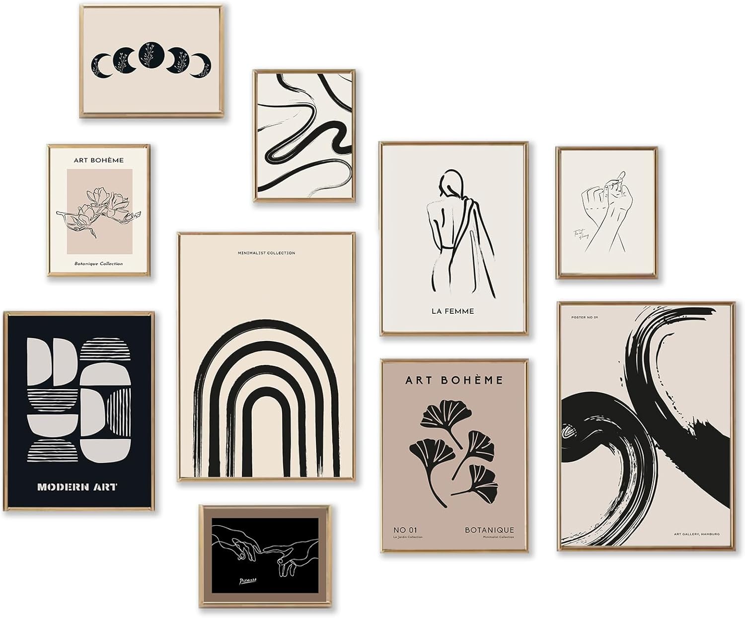 Wall Décor - Minimalist Boho Eclectic Wall Art Prints, KBKBART 10 PCs Boho Wall Decor Abstract Neutral Black Beige Women Body Line Flower Canvas Painting Poster,Gallery Picasso Picture Eclectic Home Decor for Room Aesthetic, Dorm, Bedroom, Living Room -Unframed