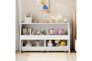 COZPAW Toy Storage Organizer, 2 Tier Montessori Shelf with Movable Bins, Toy Organizers Book Shelf for Kids Room, Playroom, Nursery (White)