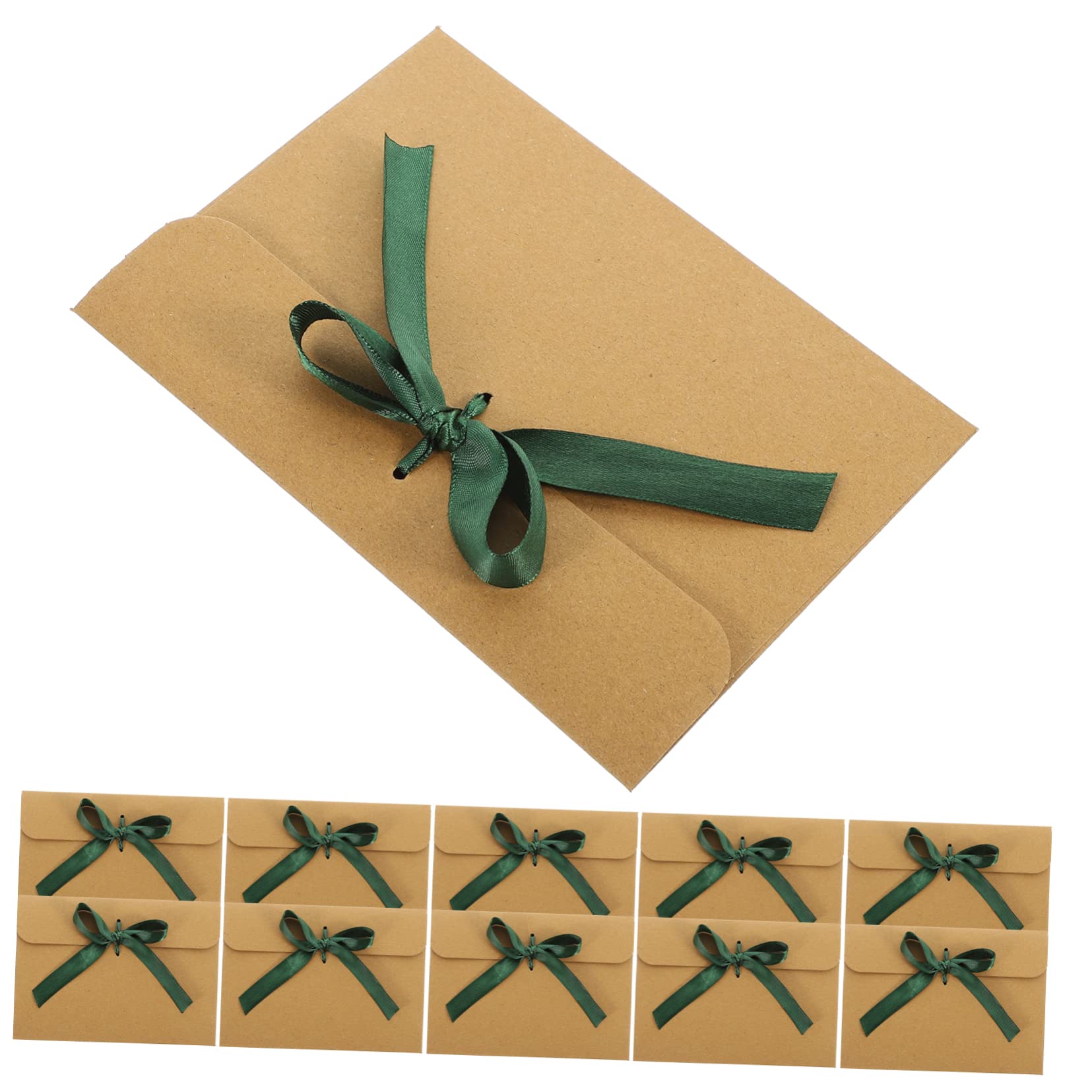 STOBOK Envelope with Ribbon 50pcs European Envelope Green Ribbon Kraft Paper with Bow
