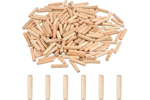 200 Piece 6mm×30mm Fluted Wooden Dowel Pins, Premium Hardwood Beveled-End Grooved Pegs for Furniture Repair, Woodworking, Car
