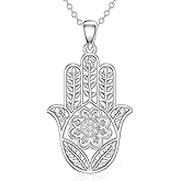 LWXIE Diamond Hamsa Hand Necklace for Women 925 Sterling Silver Hand of Fatima Pendant Necklace Lucky Hamsa Jewelry Gifts for Mom Wife Daughter Girlfriend Sister Friend