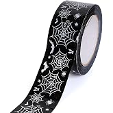 Whaline 109 Yard Halloween Packaging Tape Black Spider Web Bat Spider Pattern Tape Waterproof Shipping Tape for Small Business DIY Crafts Box Carton Decor