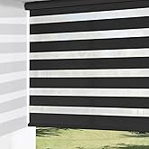 ChrisDowa Cordless Zebra Blinds for Windows, Light Filtering Roller Shades | 20" W x 72" H, Black, Dual Layer, Light Control for Day and Night, Free-Stop, Pull Down Blinds for Indoor Windows &amp; Home