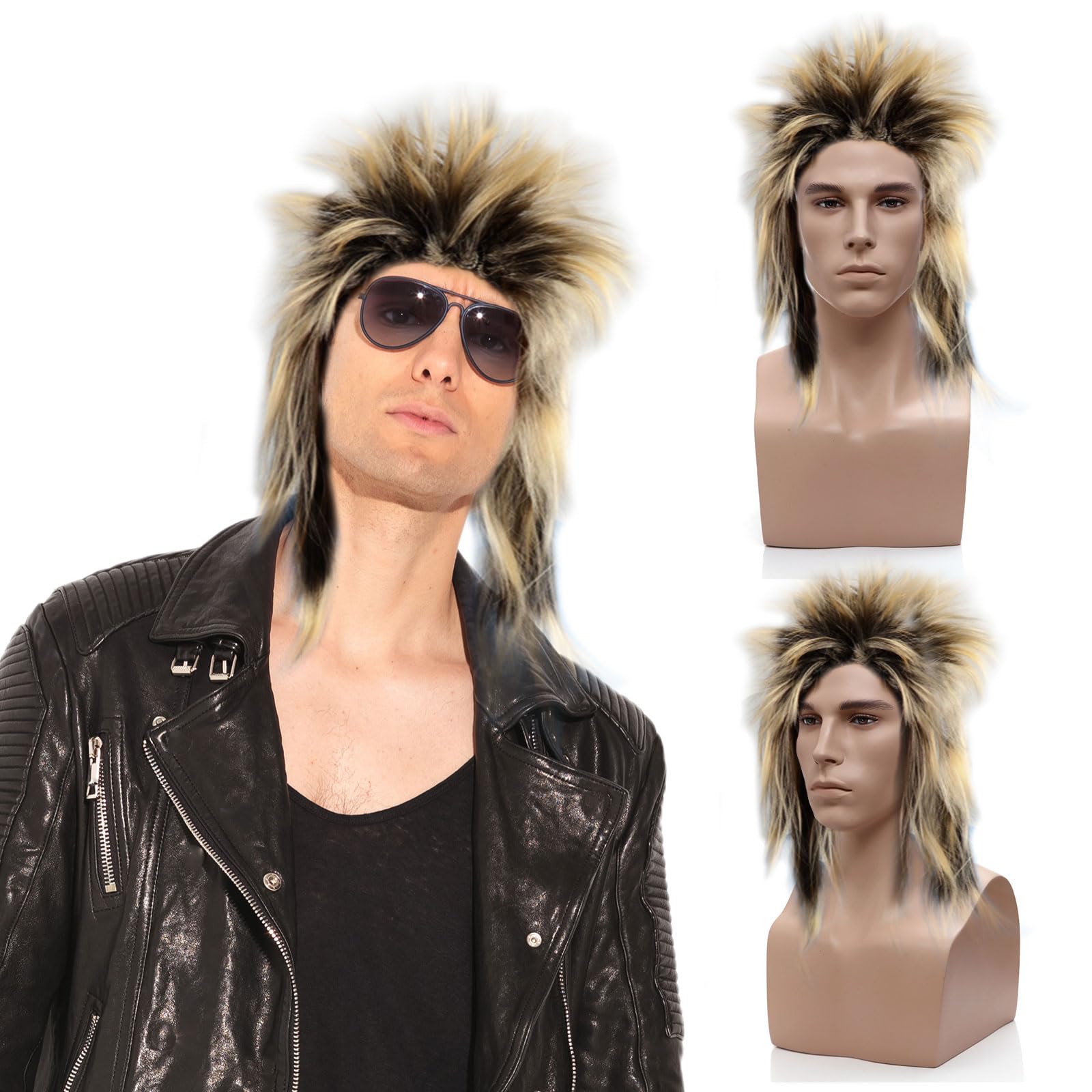SAIIURV Rocker Wig Mullet Blonde Party Pop 70s 80s Rocking Disco Rockstar 80's Retro Hard Rock Hippy Star Headwear Fancy Dress Accessories (Blonde)