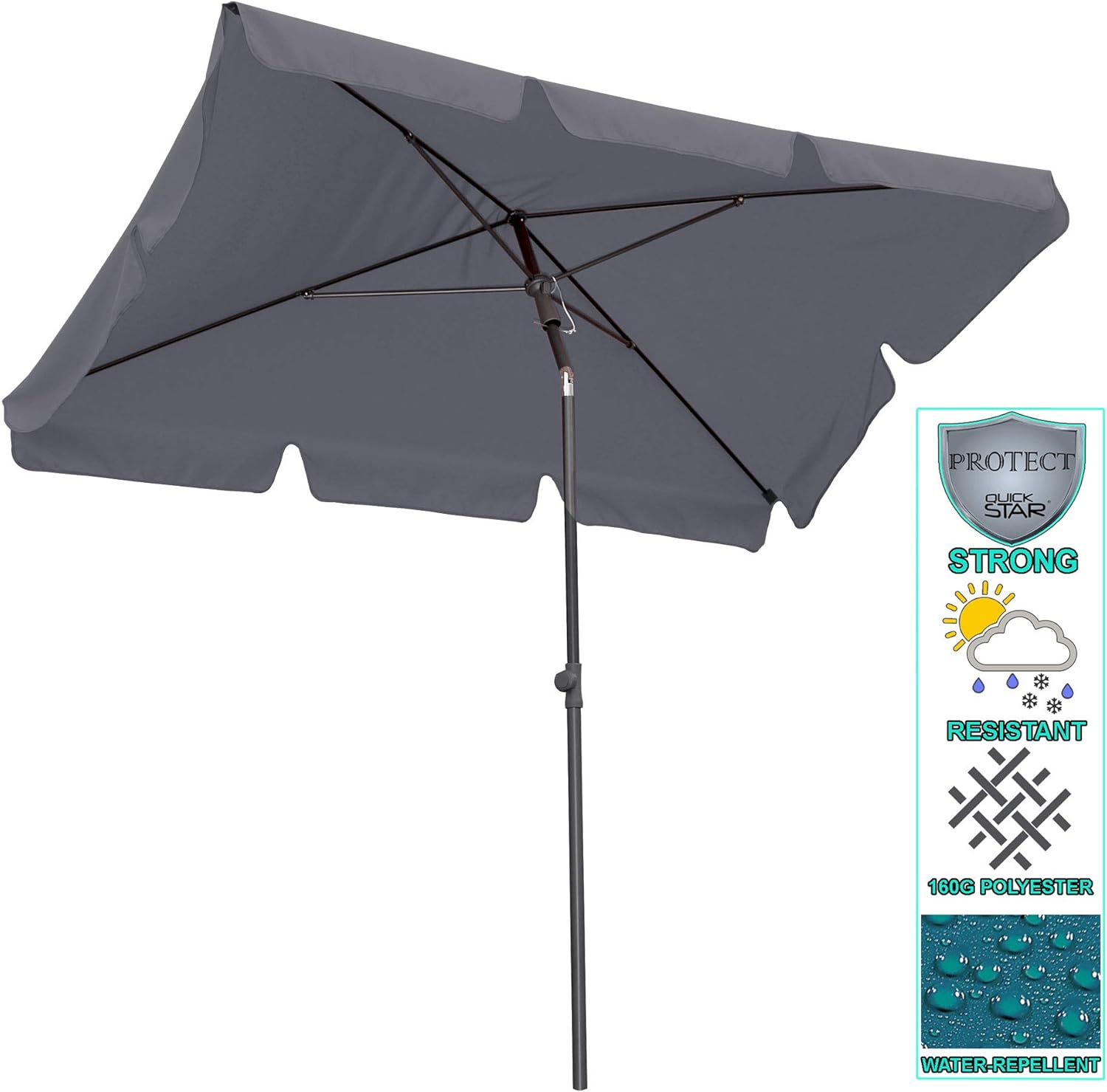 QUICK STAR Balcony Parasol 200 x 125 cm Rectangular Foldable Grey