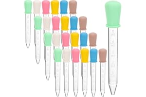24Pcs Liquid Droppers 5ml Reusable, Silicone and Plastic Pipettes Eye Dropper with Bulb Tip