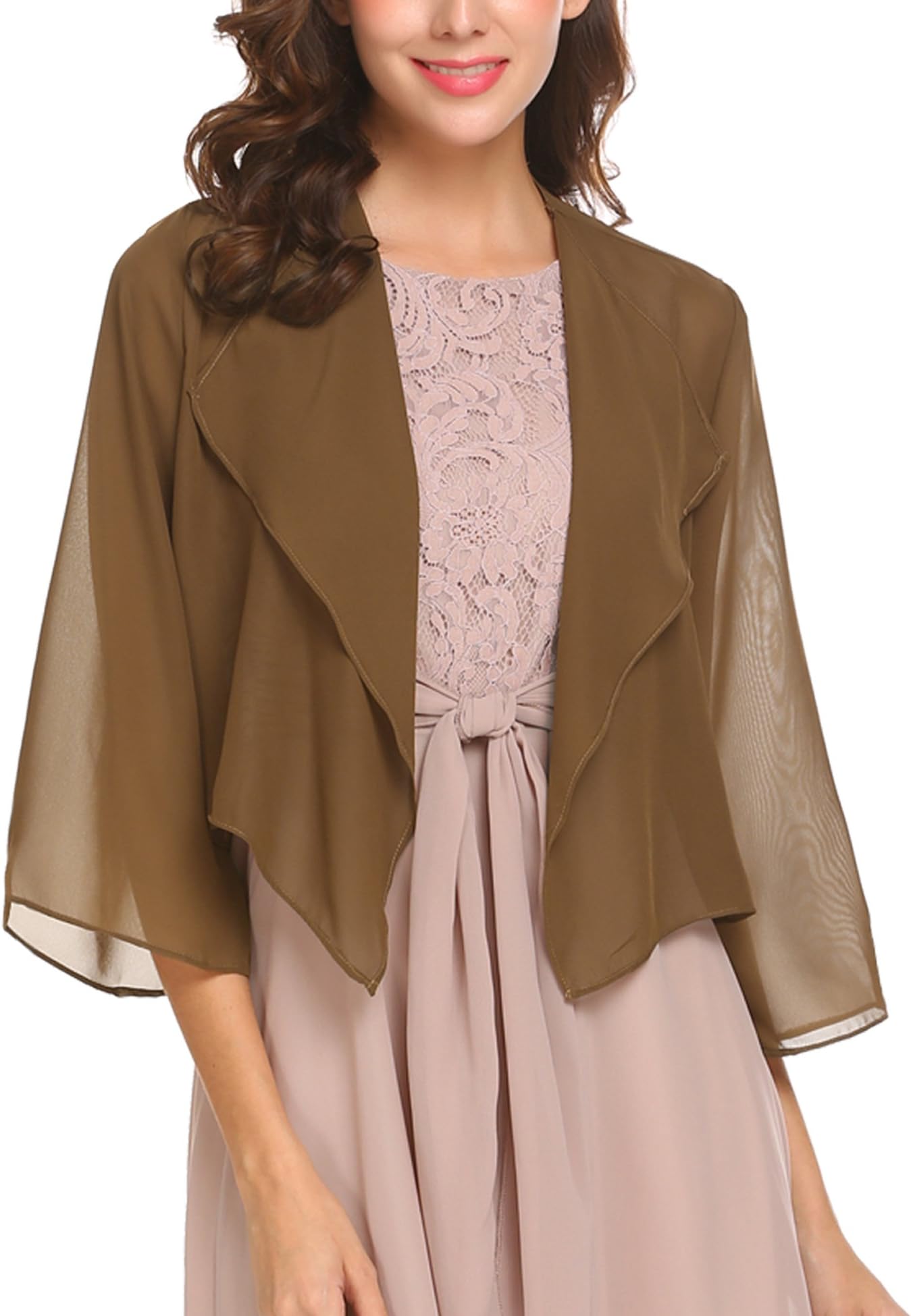 Venena Women's Split Sleeve Open Front Chiffon Bolero Shrug Cardigan