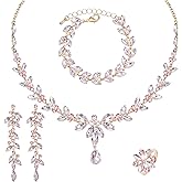 CSY 4 Pcs Elegant Bridal Jewelry Sets Austrian Marquise Crystal Wedding Necklace Dangle Earrings Tennis Bracelet Ring Set for Bride Women Costume Accessories