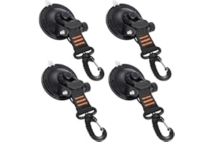 CONBOLA Suction Cups Hooks 4 Pieces Outdoor Car Camping Essentials Heavy Duty Upgraded Tie Down Suction Cup,Camper Accessories Strong Power for RV Boat Window Glass Camping Trap.(4 pcs,Orange)