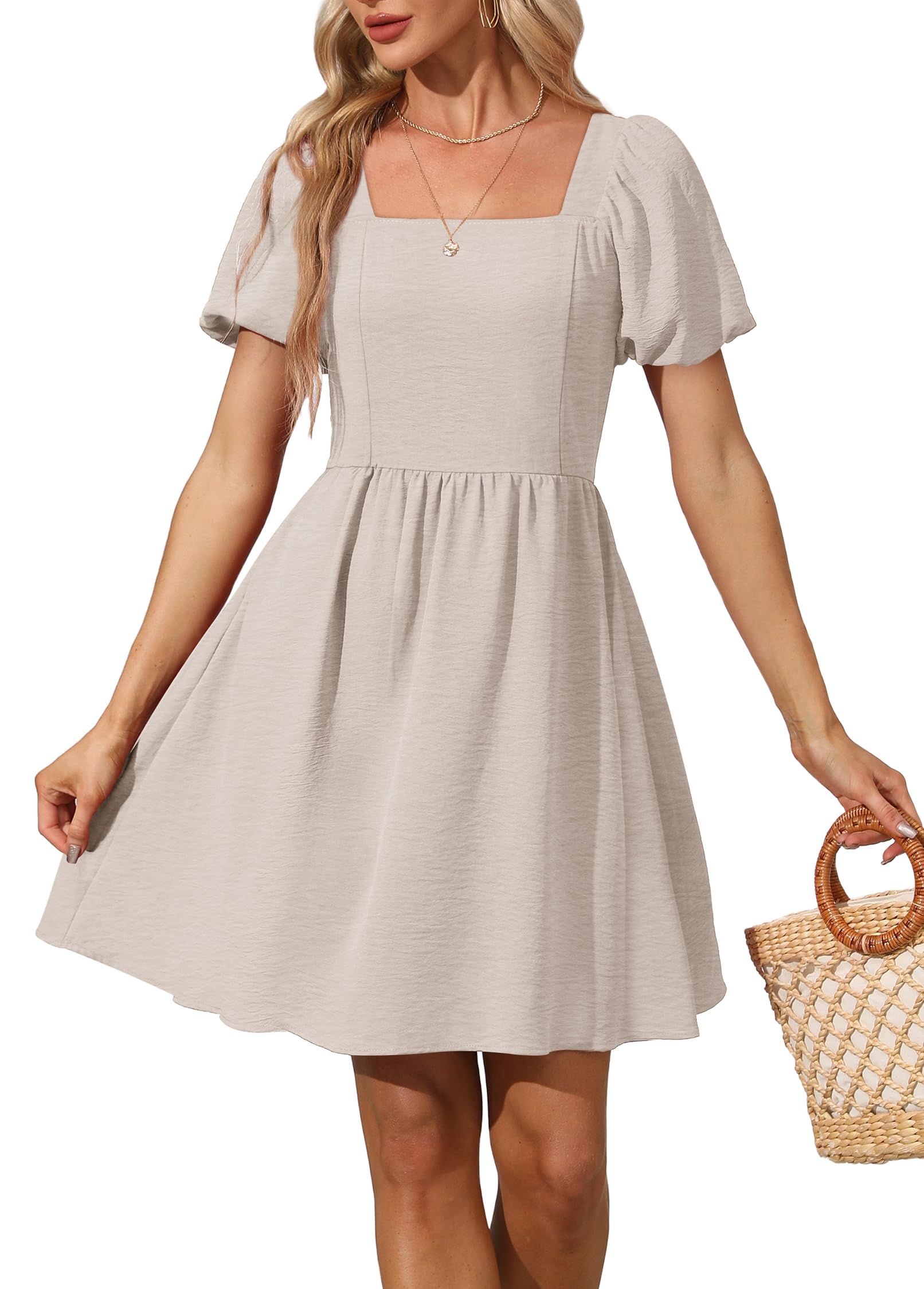 OFEEFAN Womens Beige Dresses Elegant Summer Short