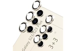 LXXMSXH [3+3 Pack] Galaxy S23 / S23 Plus Camera Lens Protector, 9H Tempered Glass Metal Individual Ring Lens Cover, Anti Scratch, HD Camera Screen Protector Accessories for Samsung Galaxy S23/S23 Plus, Cream
