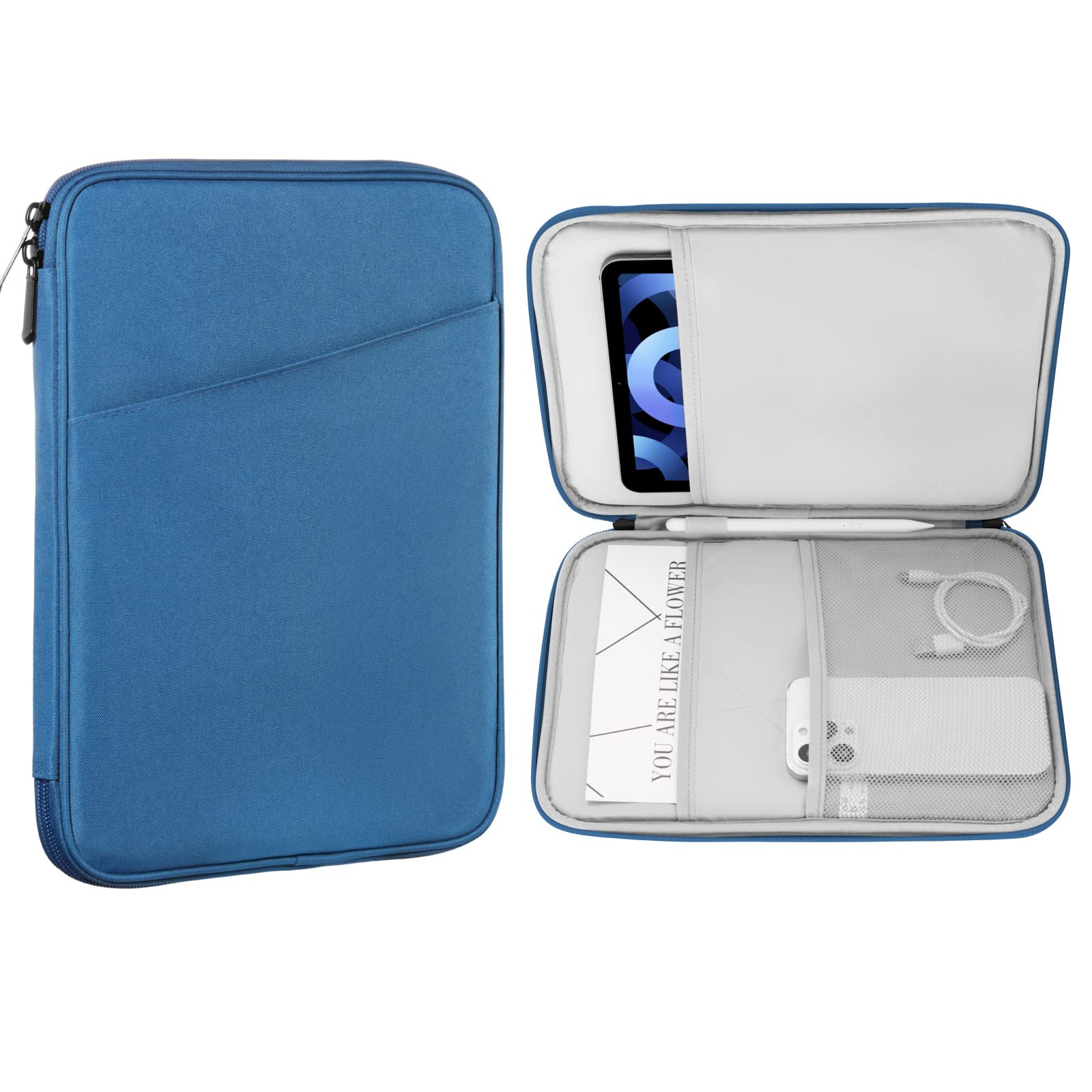 MoKo 9-11 Inch Tablet Sleeve Case, Fits 11inch iPad Air M3, iPad A16 2025, Pro 11 M4, iPad 10/9/8/7th, Galaxy Tab S9/S8/A8/A7, Protective Bag Carrying Case with Pocket,Peacock Blue