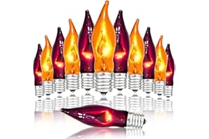 SOTOPOO 12 Pack Orange and Purple Light Bulbs Halloween Flame Light Bulbs E12 Base, C18 Flickering Flame Replacement Bulbs for Halloween String Lights & Candelabra & Electric Candle Bulbs Replacement - 1W