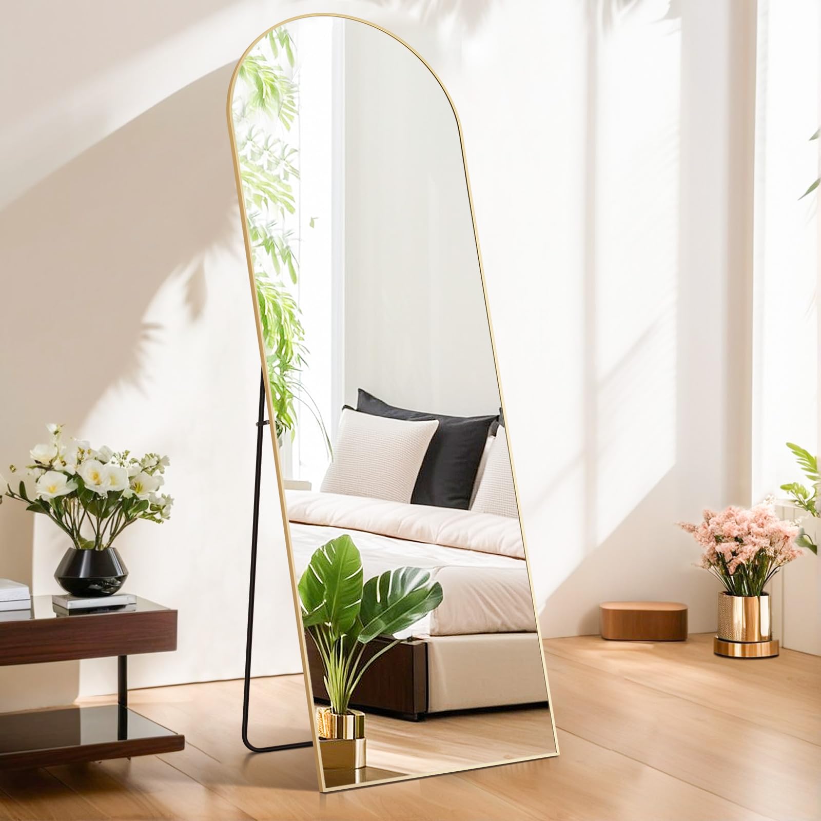 Photo 1 of Full Length Mirror, 64"x21"Arched Full Body Floor Mirror Standing Hanging or Leaning Wall, Arch Wall Mirror with Stand Aluminum Alloy Thin Frame for Bedroom Cloakroom