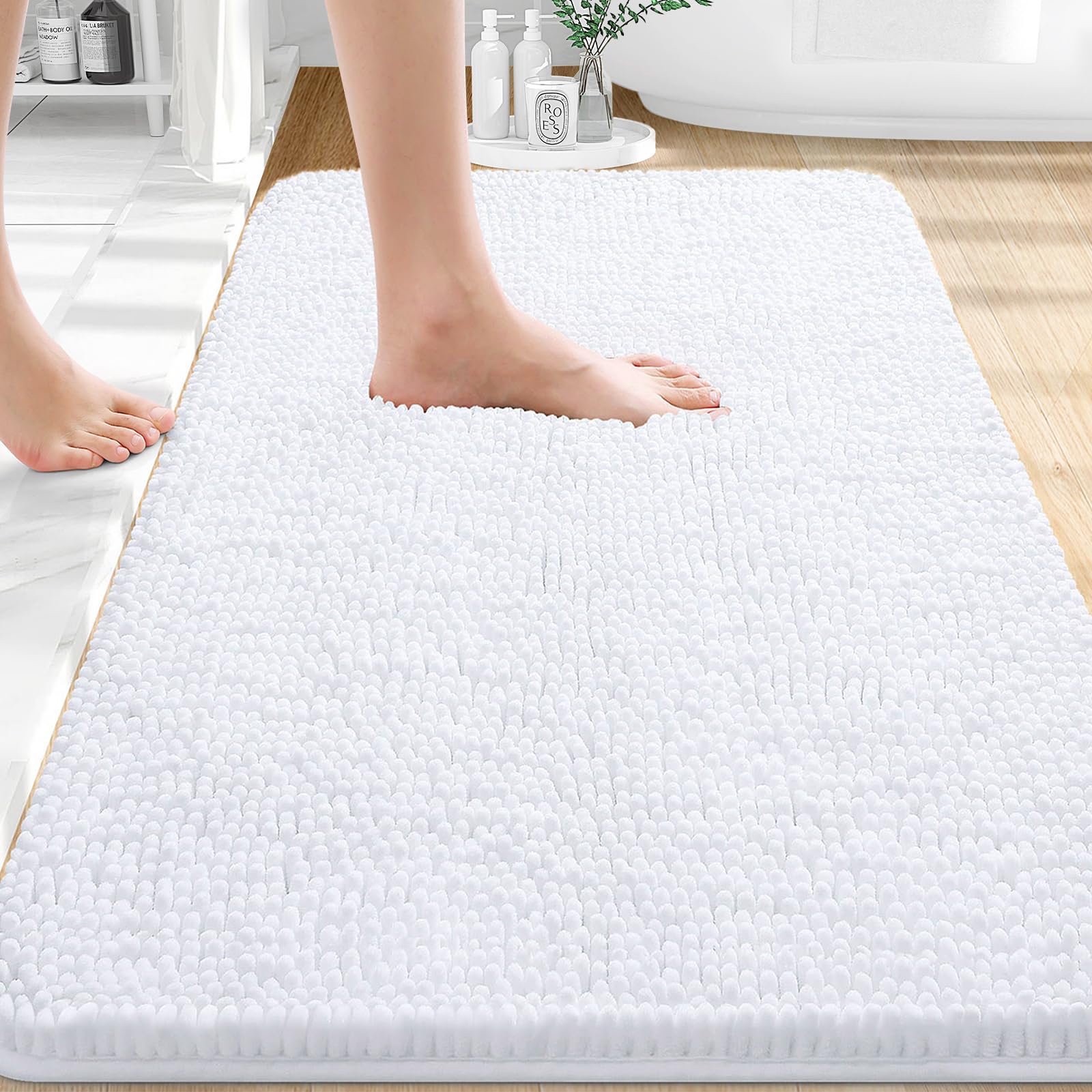 Photo 1 of OLANLY Bathroom Rugs 30x20, Extra Soft Absorbent Chenille Bath Rugs, Rubber Backing Quick Dry, Machine Washable Bath Mats for Bathroom Floor, Tub and Shower, Home Decor Accessories, White