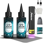 Akisey UV Resin Kit with Light, 100g UV Resin with Rechargeable 395NM UV Flashlight, Fast Curing in Seconds, UV Glue Adhesive for Bonding Jewelry, Plastic, Glass Repair, w/Mat, Gloves, Storage Bag