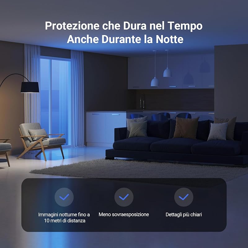 Telecamera Wi-Fi Interno 2K, Videocamera Sorveglianza 3MP per animali e bambini, Motorizzata a 360°, Audio a due vie, Funziona Alexa, Avvisi movimento, Visione notturna, Modello CP1