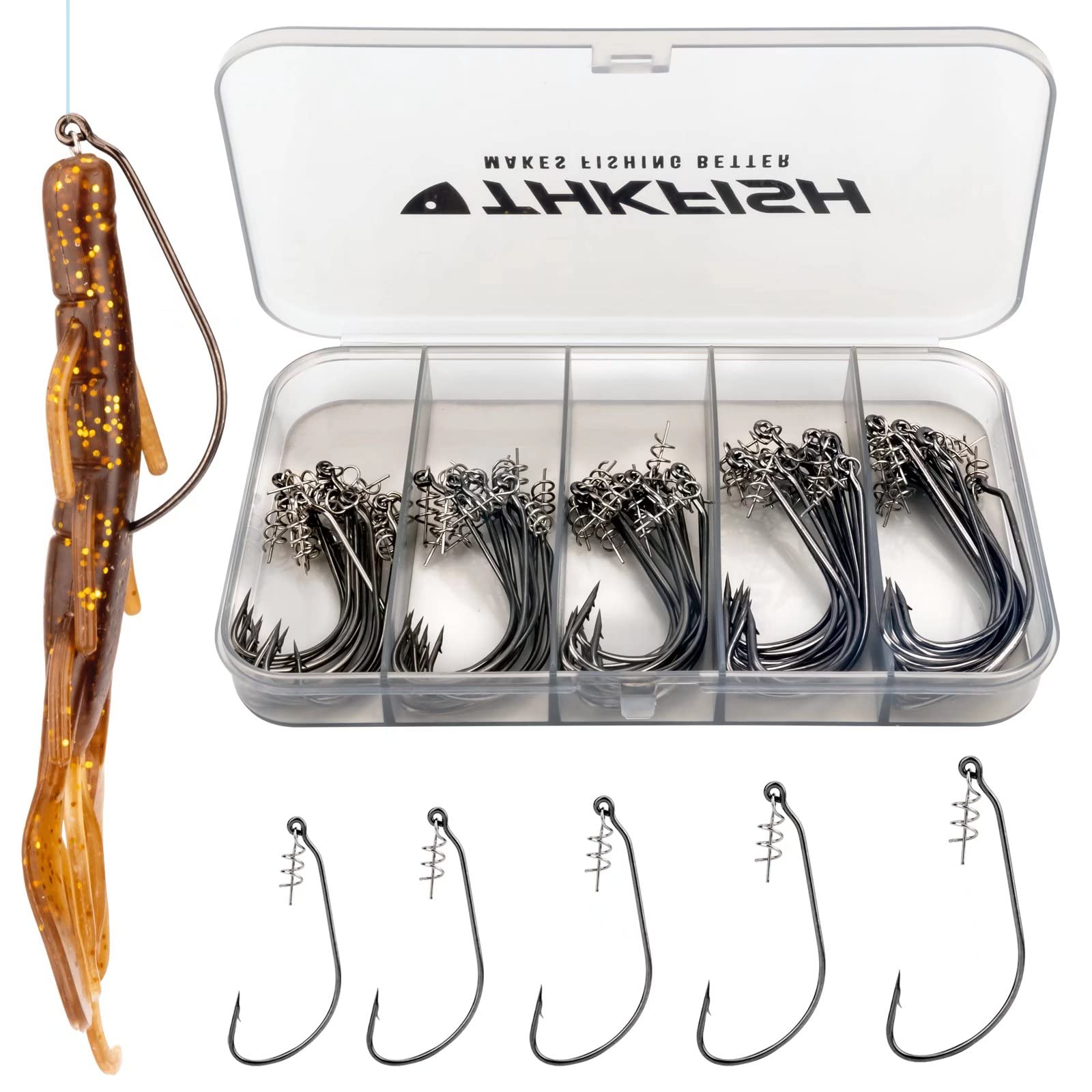 THKFISH Fishing Hooks - Twist-lock, Weedless, Weighted Swimbait Hooks for Soft Plastics - Saltwater & Freshwater - 60PCS