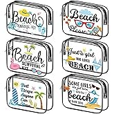 JDRGJTH 6 Pcs Clear Beach Makeup Bags Gift for Women Bulk Toiletry Bag Cosmetic Bags Beach Accessories for Women Waterproof Travel Bags Multifunction Pouch for Friend Sister Vacation