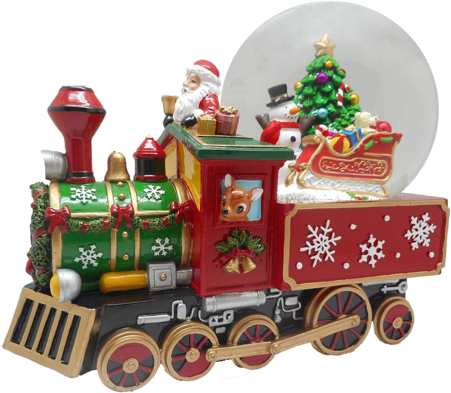 Snow Globes - Lightahead Musical Christmas Santa Driving The Train Figurine with Snowman Gifts Christmas Tree Inside Falling Snow Water Ball Snow Globe in Polyresin