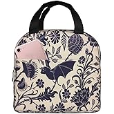 Woidxzxza Retro Halloween Bat Flower Vintage Pattern Insulated Lunch Bag For Women Men Reusable Durable Waterproof Lunch Box Thermal Cooler Tote Bag For Work School Travel Picnic