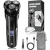 ABGAB Electric Rechargeable Shaver for Men,Wet & Dry Electric Razor, IPX7 Waterproof Rotary Shaver for Men,4D Floating Head, LED Display,Type-C, Travel-Friendly,Black