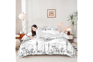 CASTLE FAIRY Southwest Cowboy Duvet Cover Set Full Size Western Desert Bedding Set 3Pcs Black White Farmhouse Comforter Cover for Boys Men Girls Adult Room Decor Wild Horse Cactus Quilt Cover,2 Pillowcase