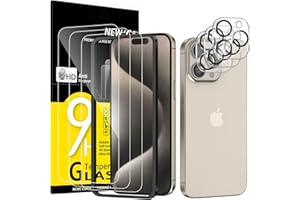 NEW'C 3x for iPhone 15 Pro Max Screen Protector (6.7 inches)+ 3x Camera Lens Protector, Sensor Protection, Case Friendly Temp