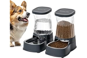 Gardner Pet Automatic Dog Water Dispenser Gravity Stainless Steel Waterer & Food Feeder Set, 100% BPA Free Large Capacity Feeding Bowls for Medium & Large-Sized Dogs Cats Other Pets -(1 Gallon x2)