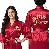 Joyma Belle Gifts Personalized Mis 15 Robe, Mis Quince Años Robe With Butterfly Symbol, Custom Glitter Satin Robe for Mis 15, Mama de la Quinceañera, or Damas (BURGUNDY RED)