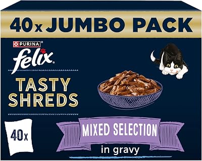 Felix Tasty Shreds Adult Wet Cat Food Mixed Selection 80 g x 40 Pouches