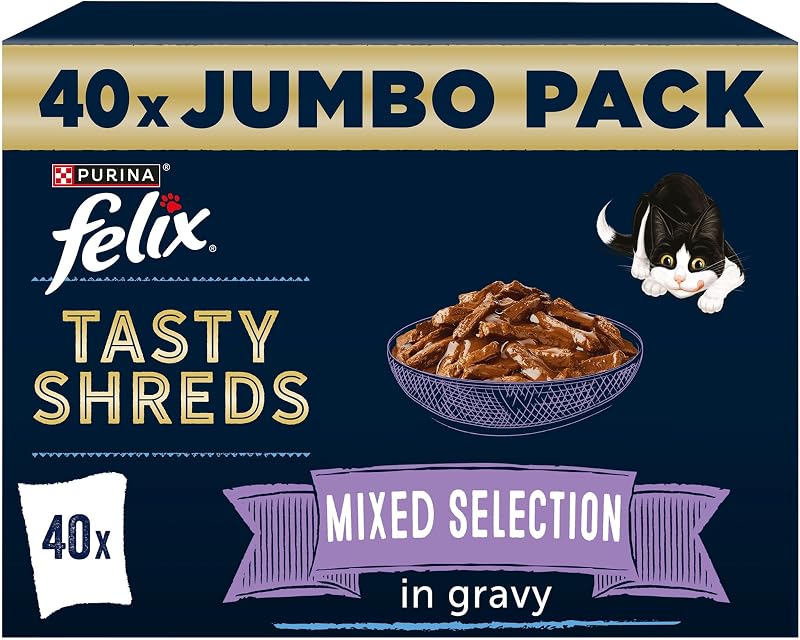 Felix Tasty Shreds Adult Wet Cat Food Mixed Selection 80 g x 40 Pouches