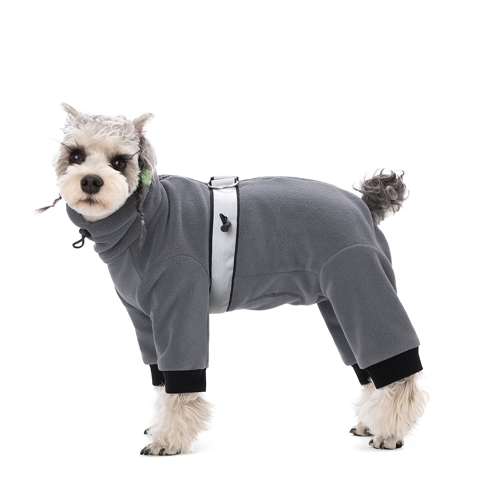 Dog Winter Warm Clothing,Dog Full Coverage Fleece Onesies Pajamas,Adjustable Chest Reflective Strip Dog Jumpsuits Four-Legged Clothing for Small Medium Dogs_2XL(Grey)
