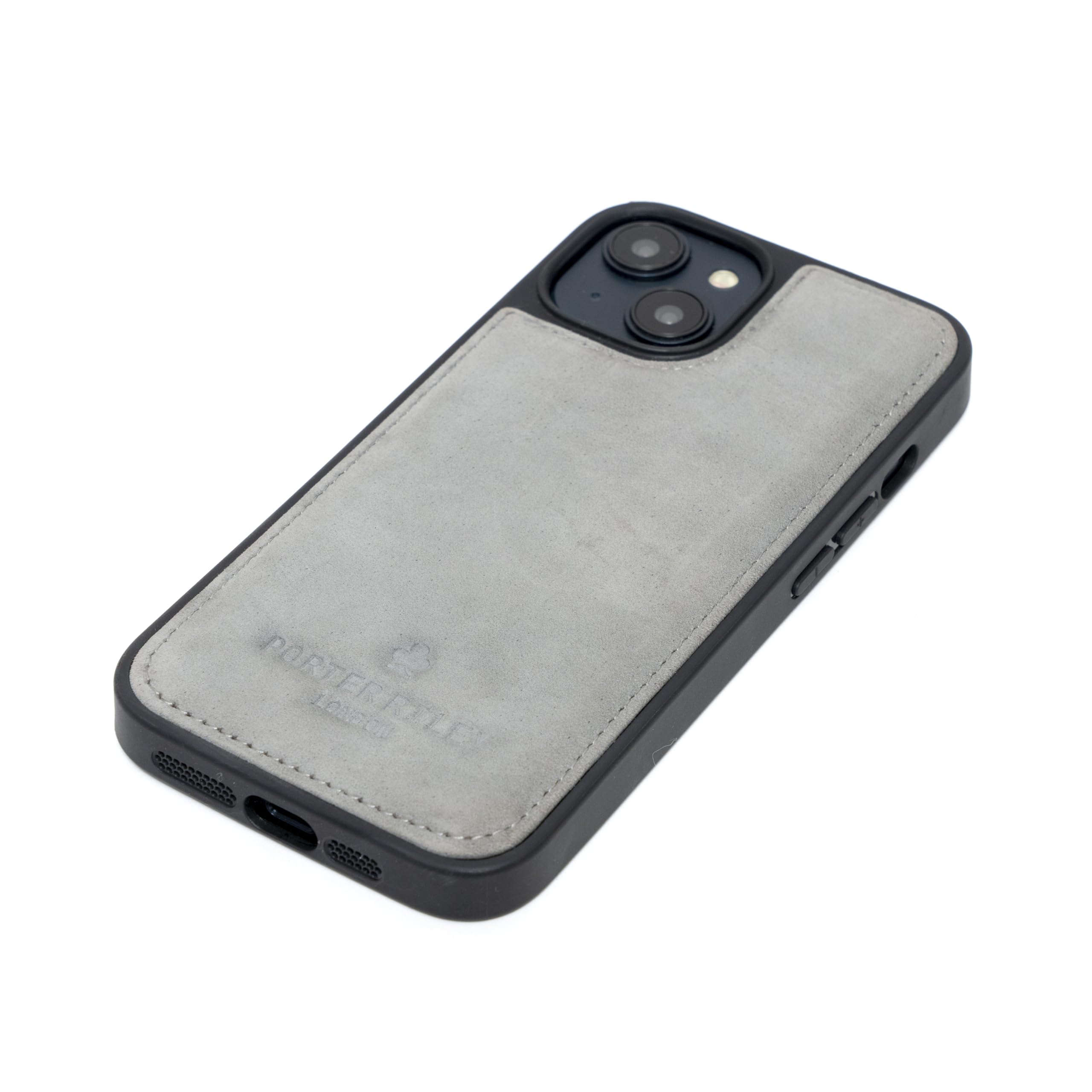 PORTER RILEY - Leather Case Compatible with iPhone 12 / iPhone 12 Pro (6.1"). Premium Genuine Leather Slimline Back/Bumper/Shell/Shockproof Case (Grey)