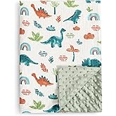 david's kids Muslin Minky Baby Blanket for Boys Girls with Muslin Cotton Front and Dotted Fleece Backing, Breathable and Soft Lightweight Receiving Blanket for Newborns, 40x50 Inches, Dinosaur