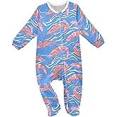 IHCVHQX Baby One-Piece Footies Cute Shrimp Long Sleeve Footed Sleeper Pjs for Newborn 0-24 Months