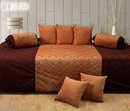 Handtex Home Velvet Diwan Set (Content: 1 Single Bed Sheet, 5 Cushion Cover, 2 Bolster, Total - 8 Pcs Set)