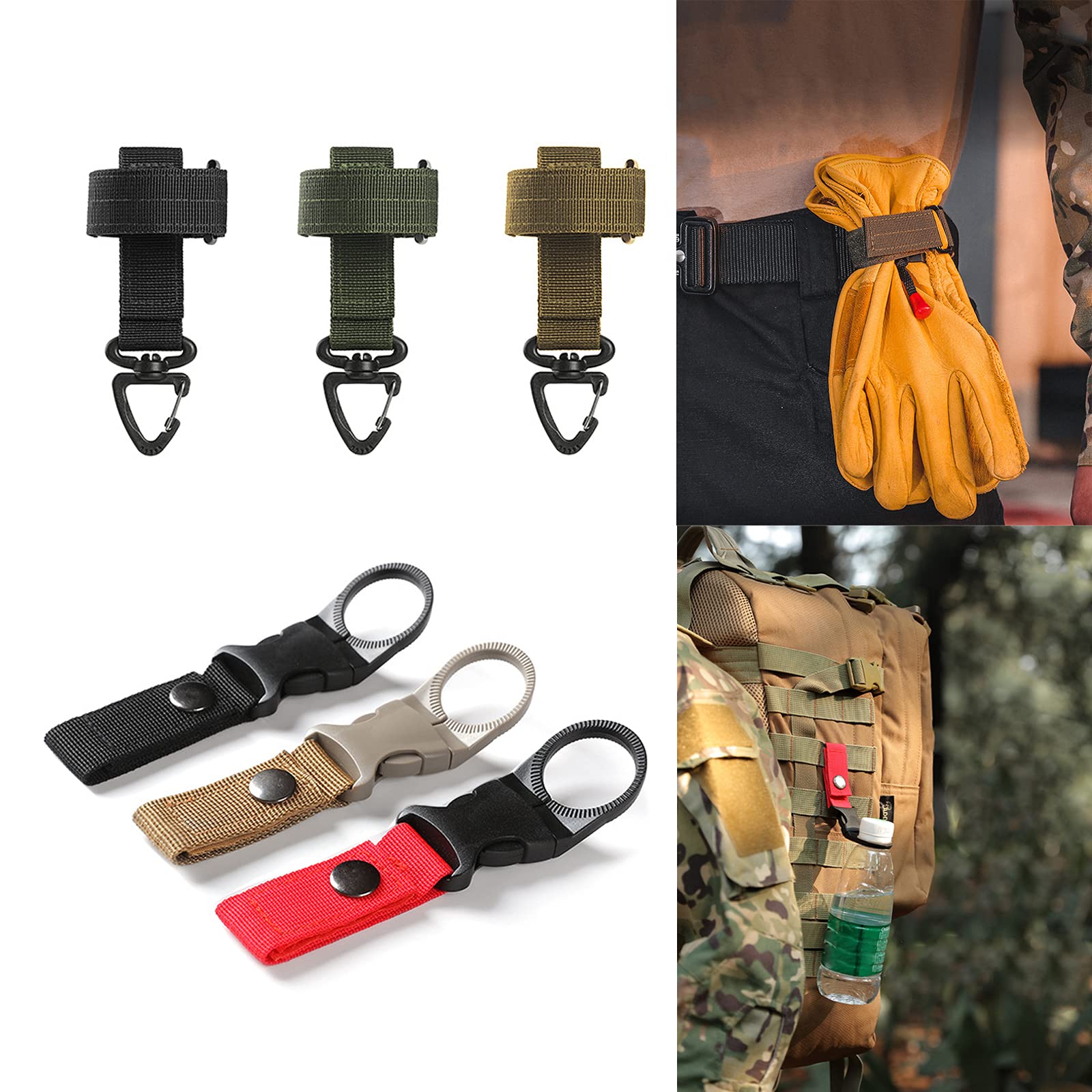 AOTOPYU Multifunctional Tactical Carabiners 6PCS Water Bottle Attachment Straps Belt Carabiner Buckle Clip Hook Hanging Belt for Backpack Camping Hiking