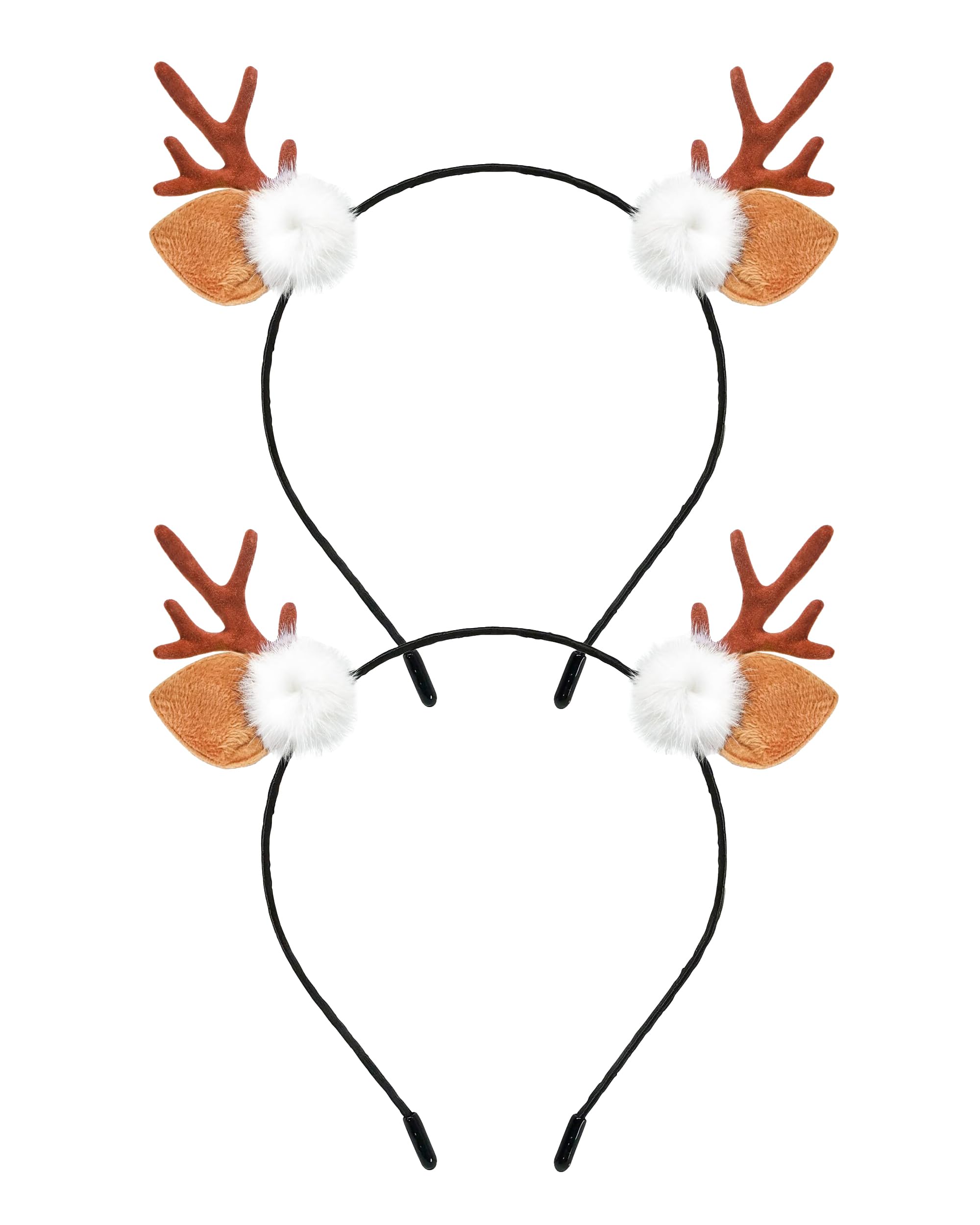 MZinge 2pcs Flocked Deer Antlers Headband, Reindeer Headdress for Christmas Halloween Cosplay, Hair Accessories for Adults