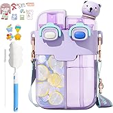 TourKing 26oz Kawaii Water Bottle With Strap, Split Cups For Drinks Dual Compartment, Double-Sided Leakproof Design, Fountain Straw & Portable For Travel Sports (Purple) (purple)