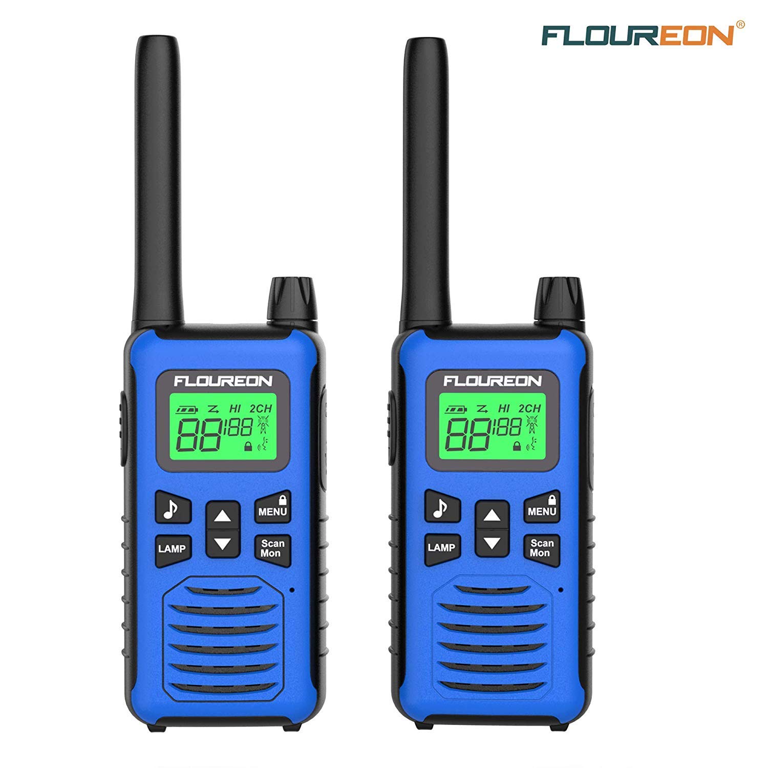 FLOUREON Talkie-Walkie Enfant Paire 16 Canaux Radio Bidirectionnelle comme Jouet Emetteur-récepteur Portée 5km Max. Intercom Léger Compact Auto Scan Bleu