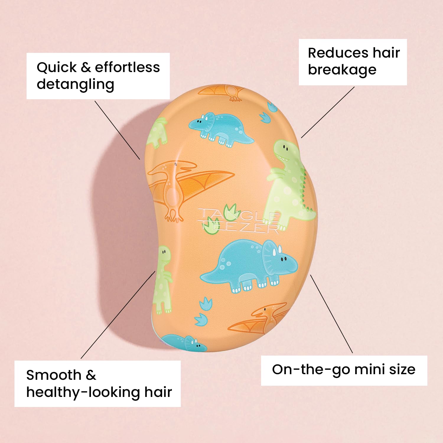 Tangle Teezer Original Detangler Brush, Dry & Wet Travel Size Mini Hair Brush, for Kids & All Hair Types, Dino Mighty
