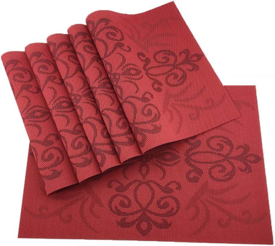 Gugrida Luxury Red Placemats Set of 6 Crossweave Woven Vinyl Placemat for Dining Table Heat Resistant Non-Slip Kitchen Table Mats Easy to Clean