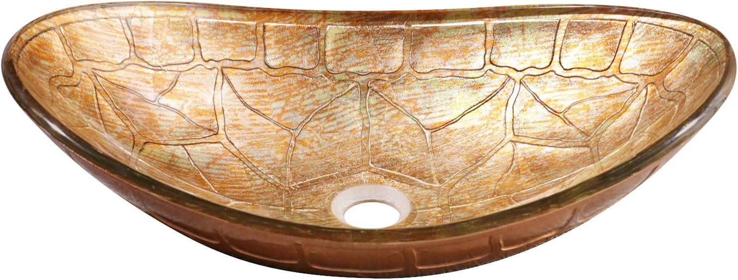 Enbol Egs L0082 Unique Oval Tortoise Shell Pattern Artistic Tempered Glass Bathroom Above Counter Vessel Vanity Sink Bowl Top Wash Basin Combo With Mounting Ring And Pop Up Drain Amazon Com