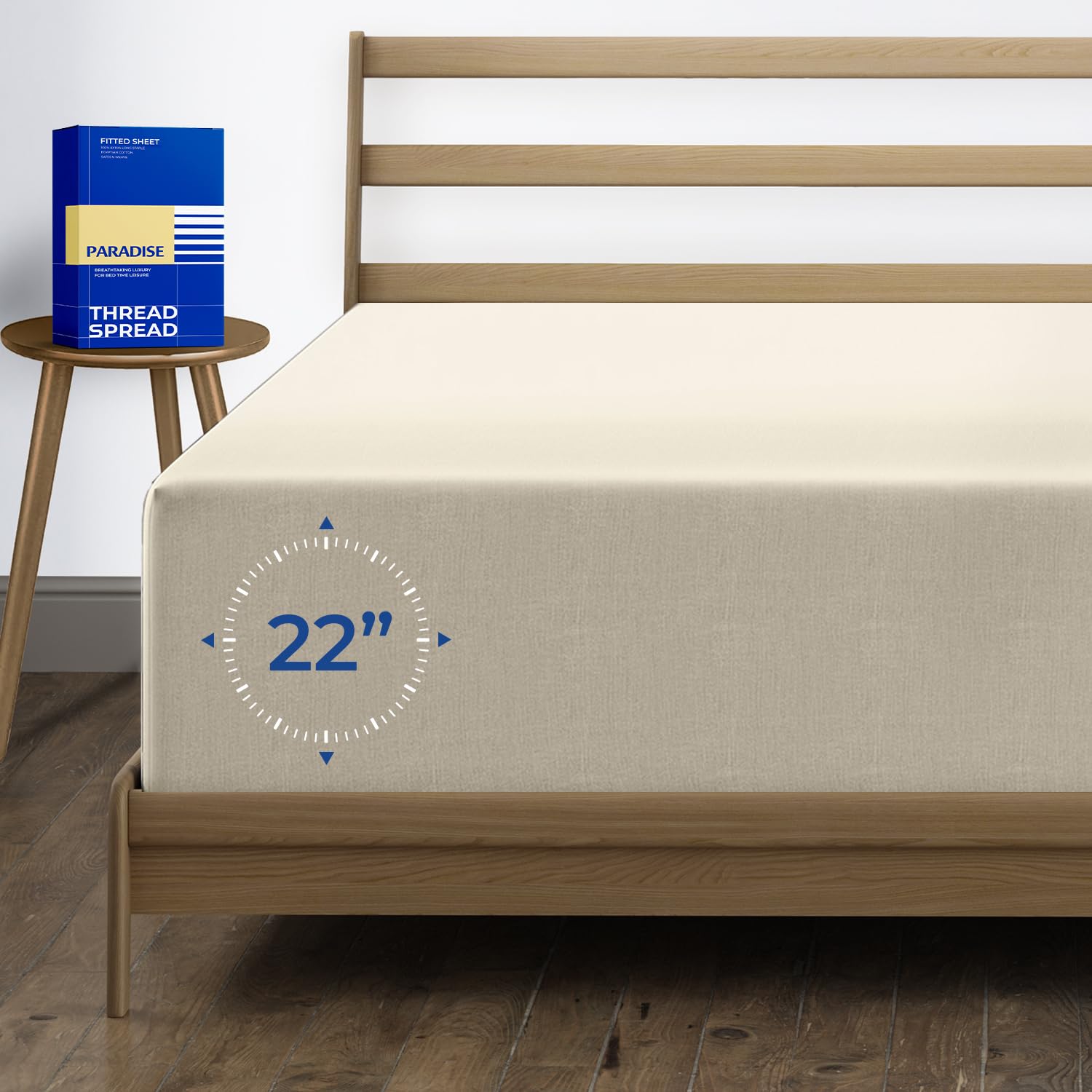 Photo 1 of THREAD SPREAD Luxury Egyptian Cotton King Fitted Sheet Only - 1000-Thread-Count 22" Deep Pocket King Fitted Sheet, Easy Snug Fit, Sateen Weave, Extra Long Staple Cotton - Ivory