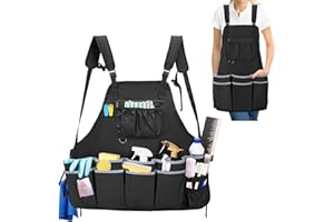 HODRANT Large Cleaning Apron with Dual Shoulder Straps, House Cleaning Apron with Multiple Pockets for Housekeeping Work Supp
