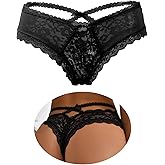 sunshinelady Women's Lace Cheeky Panties Criss Cross Back Briefs with Cute Bow Floral Hipster Underwear Cut Out Boyshorts