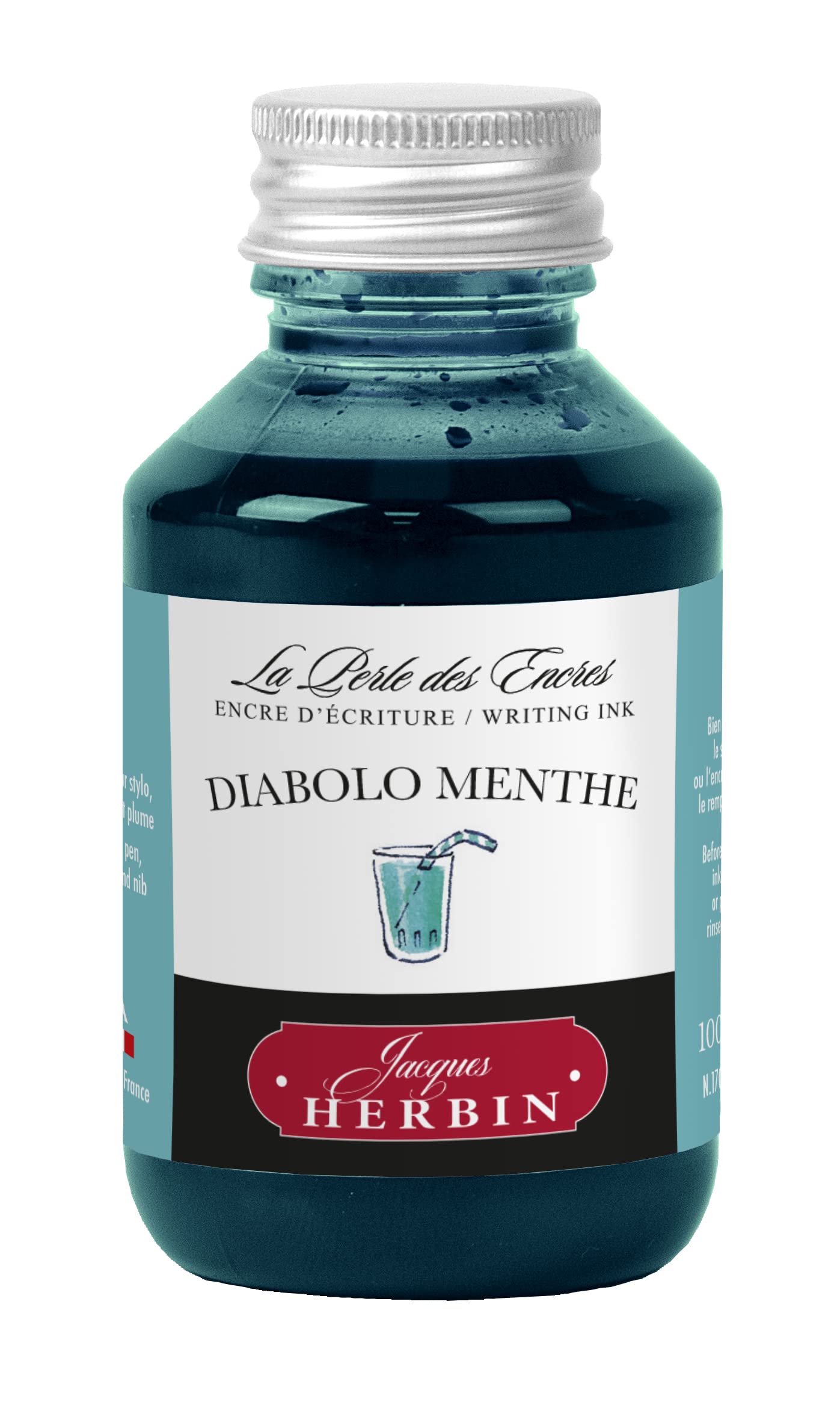 Jacques Herbin 17033T - Writing ink bottle 100ml - Fountain pens, roller pens - Diabolo Menthe - Painting - Drawing - Calligraphy - Creative - Arts & Crafts