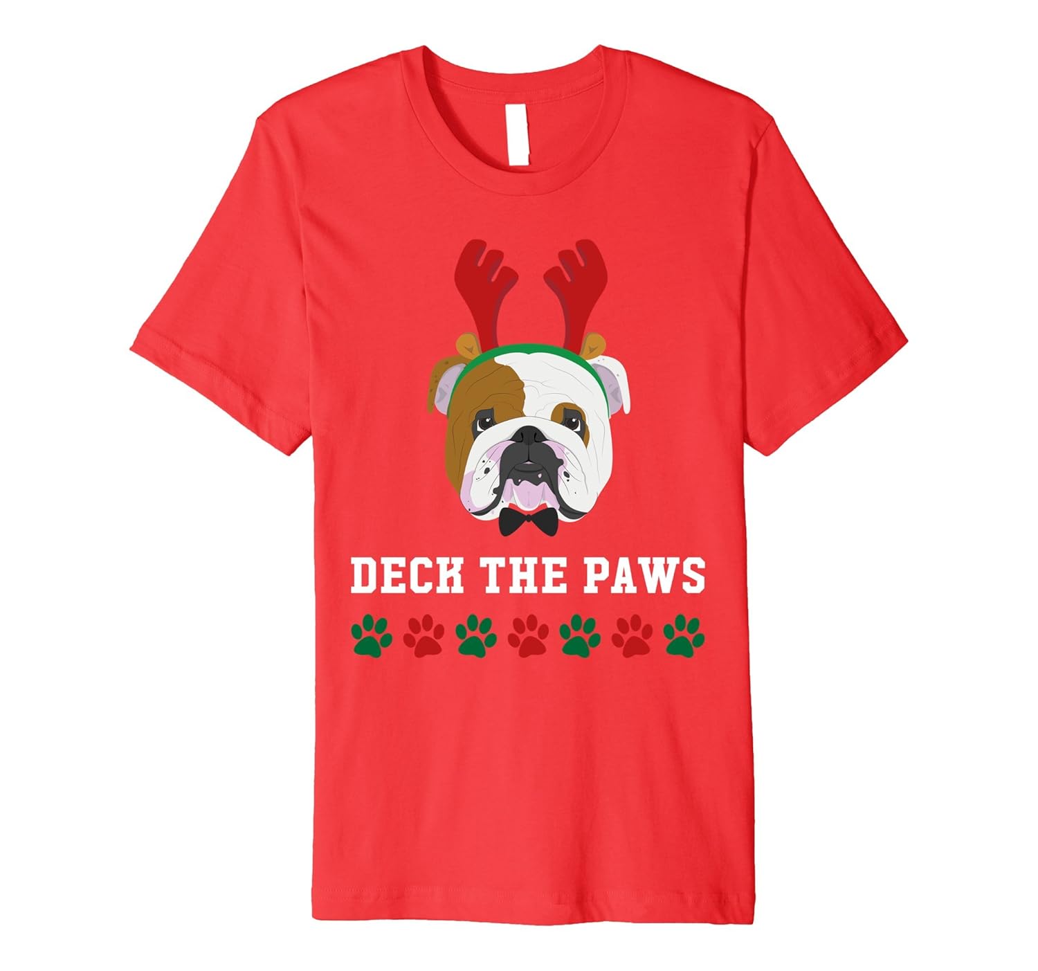 Christmas Dog - English Bulldog Deck The Paws T-Shirt-ANZ